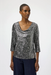 Joseph Ribkoff 254137 Black/Silver Sequined Cowl Neck 3/4 Sleeves Straight Top