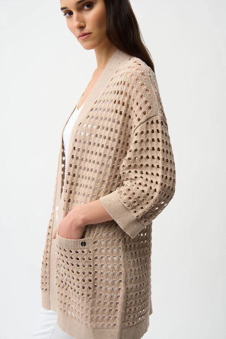 Joseph Ribkoff Sequined Open Front 3/4 Sleeves Cardigan 261926
