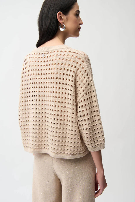 Joseph Ribkoff Sequined Open Knit V-Neck Boxy Sweater Top 261925