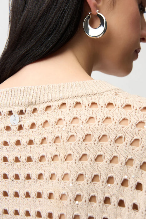 Joseph Ribkoff Sequined Open Knit V-Neck Boxy Sweater Top 261925