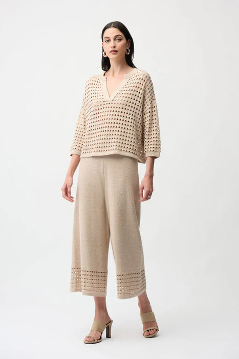 Joseph Ribkoff Sequined Open Knit V-Neck Boxy Sweater Top 261925