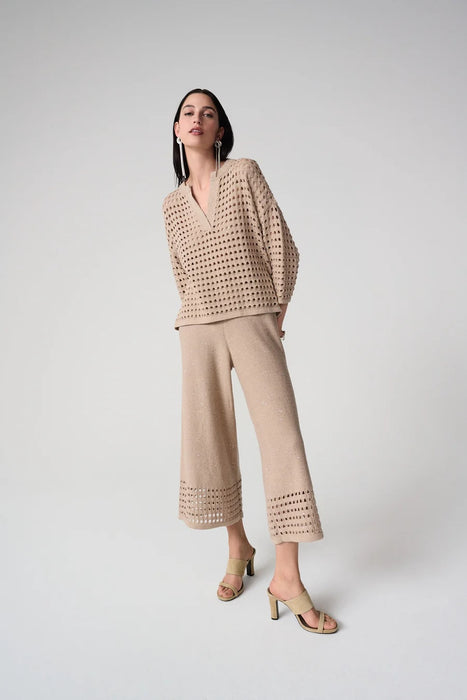 Joseph Ribkoff Sequined Open Knit V-Neck Boxy Sweater Top 261925