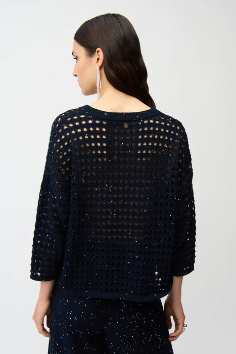 Joseph Ribkoff Sequined Open Knit V-Neck Boxy Sweater Top 261925