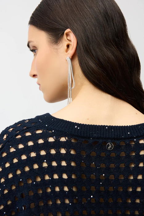 Joseph Ribkoff Sequined Open Knit V-Neck Boxy Sweater Top 261925