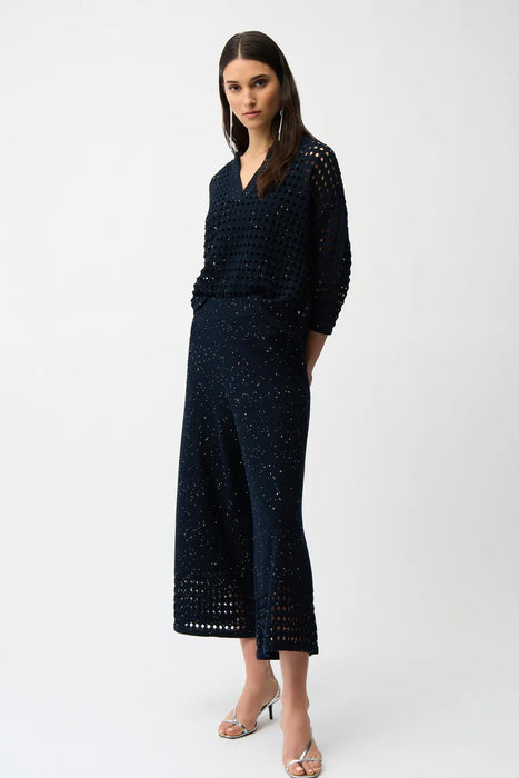 Joseph Ribkoff Sequined Open Knit V-Neck Boxy Sweater Top 261925