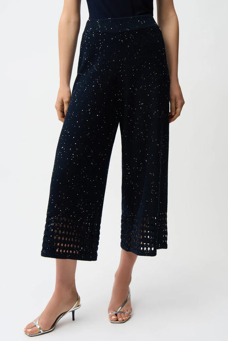 Joseph Ribkoff 261975 Midnight Blue Sequined Pull-On Culotte Pants