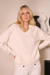 Joseph Ribkoff 254949 Winter White Sequined V-Neck Pullover Sweater