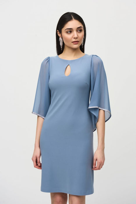 Joseph Ribkoff Embellished Chiffon Sleeve Keyhole Neck Shift Dress 241709