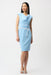 Woman wearing Joseph Ribkoff Sheath Dress with cowl neck and belted waist, featuring a sleek fitted silhouette and elegant knee-length design for modern sophistication.