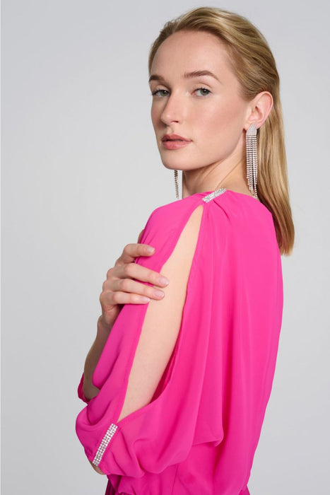 Joseph Ribkoff Shocking Pink Embellished Slit Sleeve Blouson Sheath Dress 242728