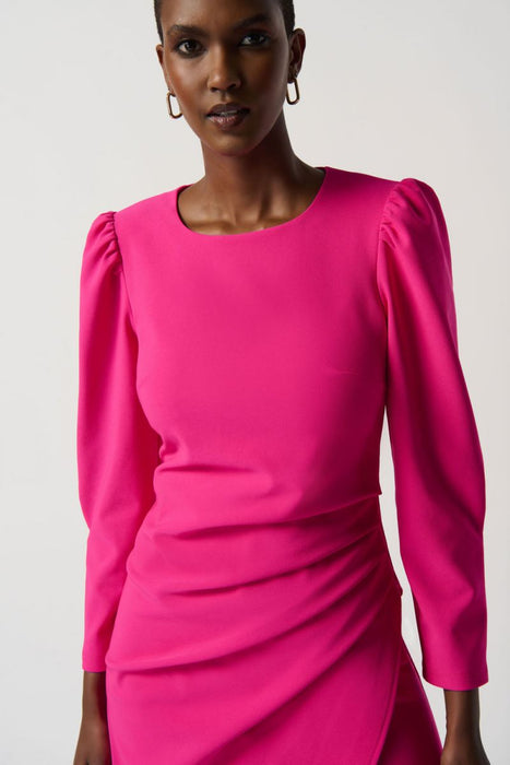 Joseph Ribkoff Shocking Pink Pleated Wrap Front Puff Sleeve Sheath Dress 234025