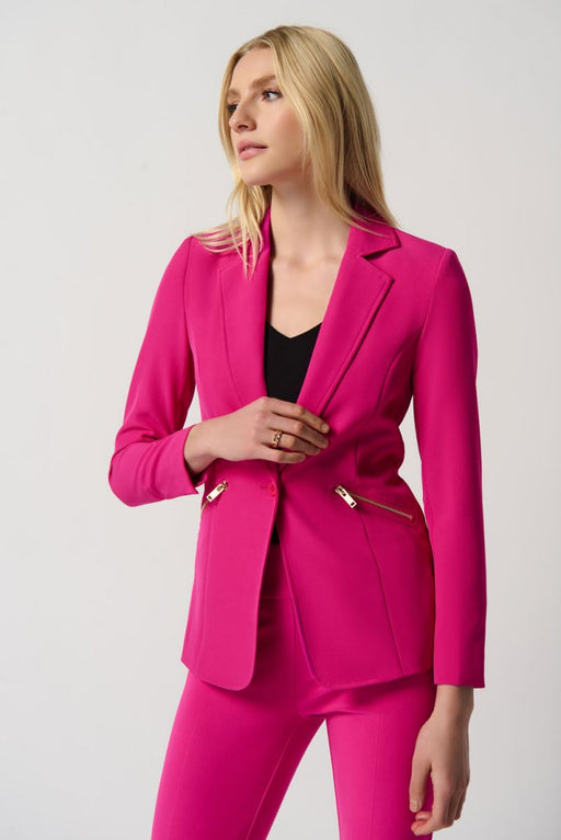 Joseph Ribkoff Style 234929 Shocking Pink Single-Button Zip Pockets Blazer Jacket