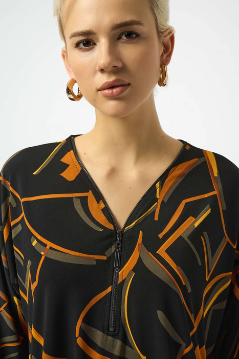 Joseph Ribkoff 253113 Black/Multi Silky Knit V-Neck 3/4 Sleeves Tunic Top