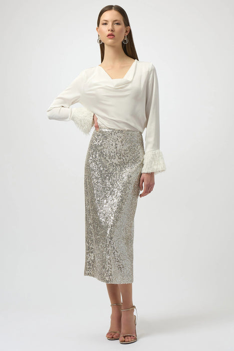 Joseph Ribkoff Silver/Nude Sequined Pull On Midi Pencil Skirt 254038