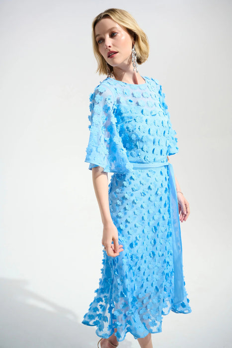 Joseph Ribkoff 3D Florals Belted Chiffon Fit and Flare Dress 261738