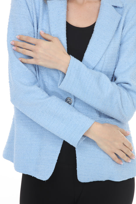 Joseph Ribkoff Sky Blue Bouclé Fitted Notched Collar Blazer 261101