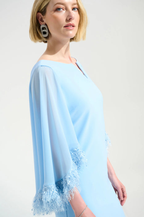 Joseph Ribkoff Chiffon Cape Sleeves A-Line Dress 261715
