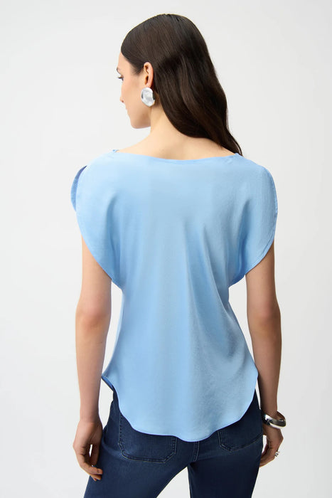 Joseph Ribkoff Sky Blue Cowl Neck Short Sleeve Satin Top 261152