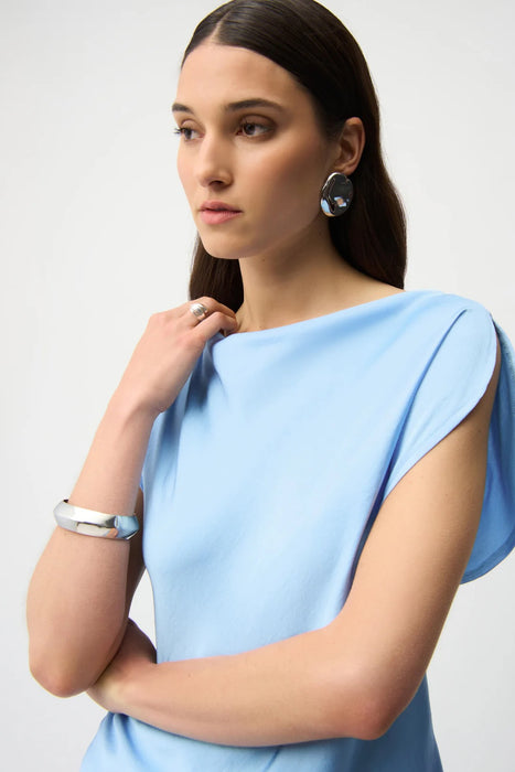 Joseph Ribkoff Sky Blue Cowl Neck Short Sleeve Satin Top 261152