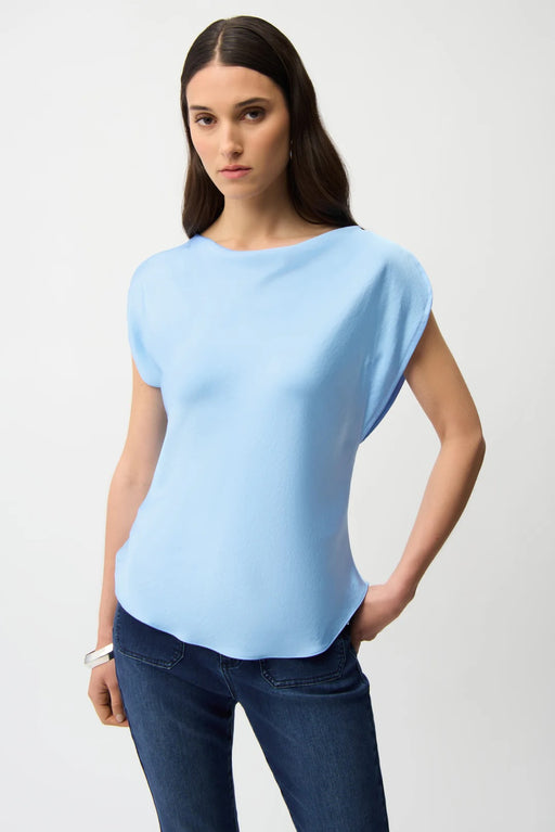 Joseph Ribkoff 261152 Sky Blue Cowl Neck Short Sleeve Fitted Top 