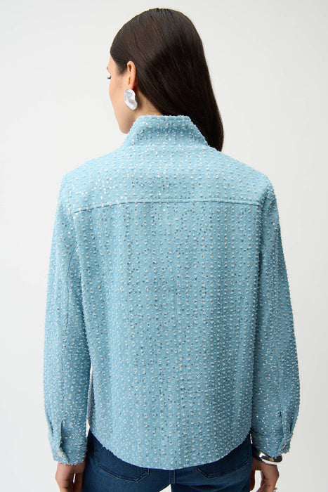 Joseph Ribkoff Sky Blue Sequined Zip Front Denim Jacket 261951