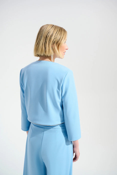 Joseph Ribkoff Sky Blue Rhinestone Trim Cropped Jacket 261769