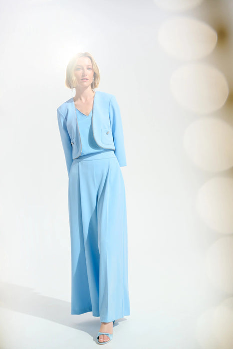 Joseph Ribkoff Sky Blue Rhinestone Trim Cropped Jacket 261769