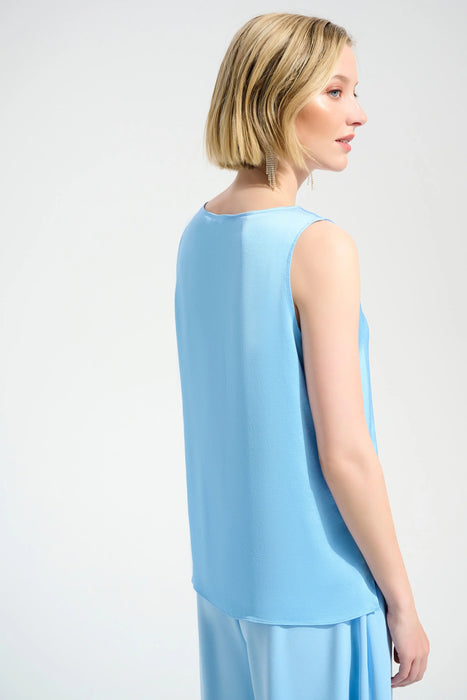 Joseph Ribkoff Rhinestone Trim V-Neck Satin Top 261782