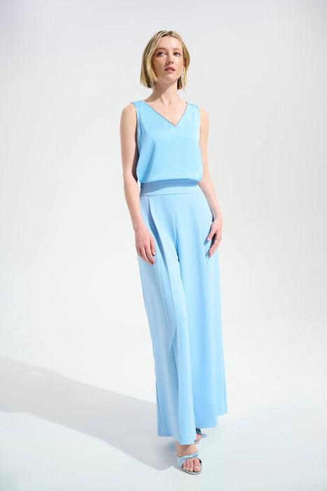 Joseph Ribkoff Rhinestone Trim V-Neck Satin Top 261782