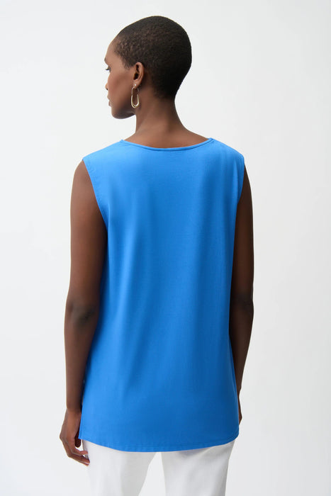 Joseph Ribkoff Harbor Blue Sheer Trim V-Neck Sleeveless Top 261108