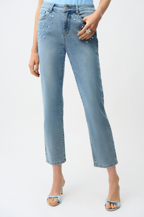 Joseph Ribkoff Light Denim Blue Embellished Slim Crop Jeans 261947