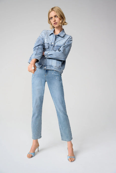 Joseph Ribkoff Light Denim Blue Embellished Slim Crop Jeans 261947
