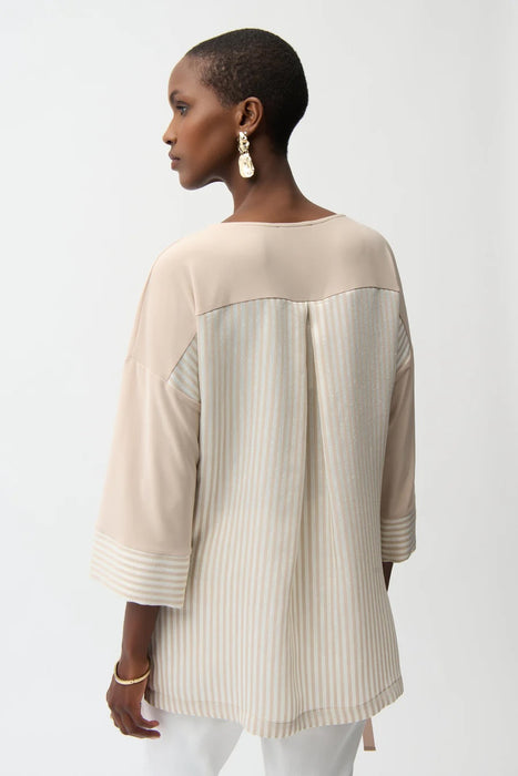Joseph Ribkoff Block Stripes Drawstring High Low Hem Top 261193