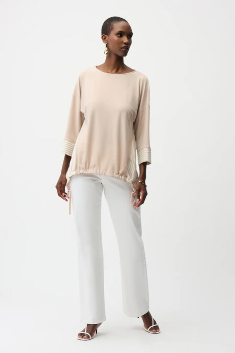 Joseph Ribkoff Block Stripes Drawstring High Low Hem Top 261193