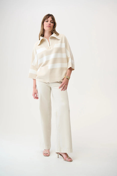 Joseph Ribkoff Striped Zip Collar Boxy Sweater Top 261983