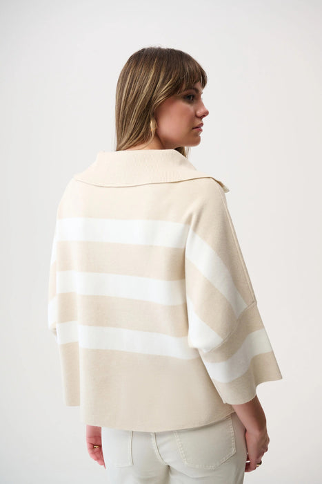 Joseph Ribkoff Striped Zip Collar Boxy Sweater Top 261983