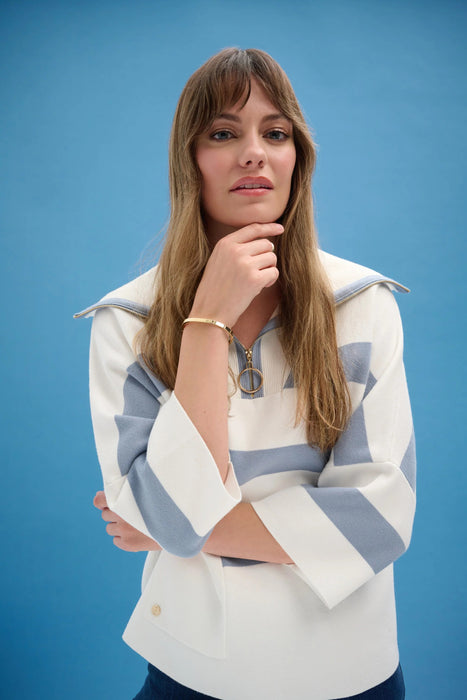 Joseph Ribkoff Striped Zip Collar Boxy Sweater Top 261983