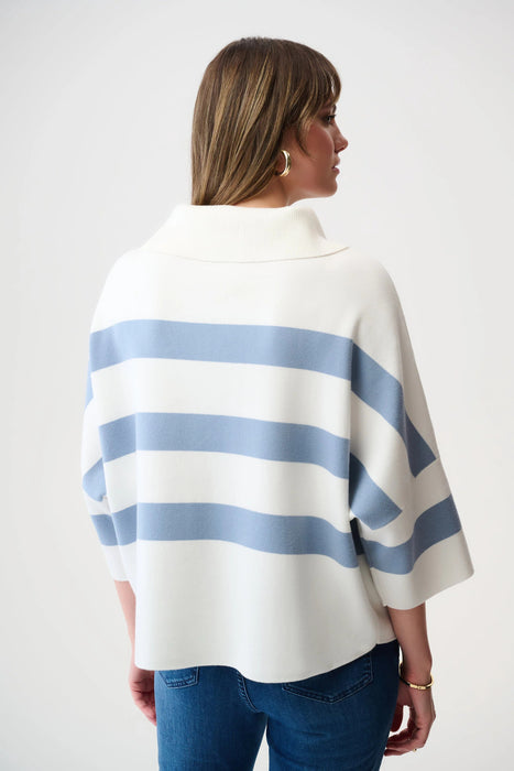 Joseph Ribkoff Striped Zip Collar Boxy Sweater Top 261983