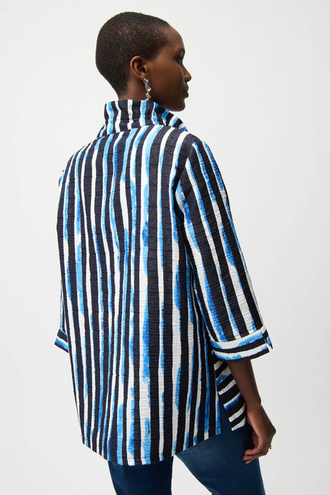 Joseph Ribkoff Blue/Vanilla Stripe Shirred Collar Trapeze Jacket 261267