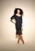 Joseph Ribkoff Style 233706 Black Sweetheart Neck 3/4 Sleeve Striped Mesh Trumpet Midi Dress