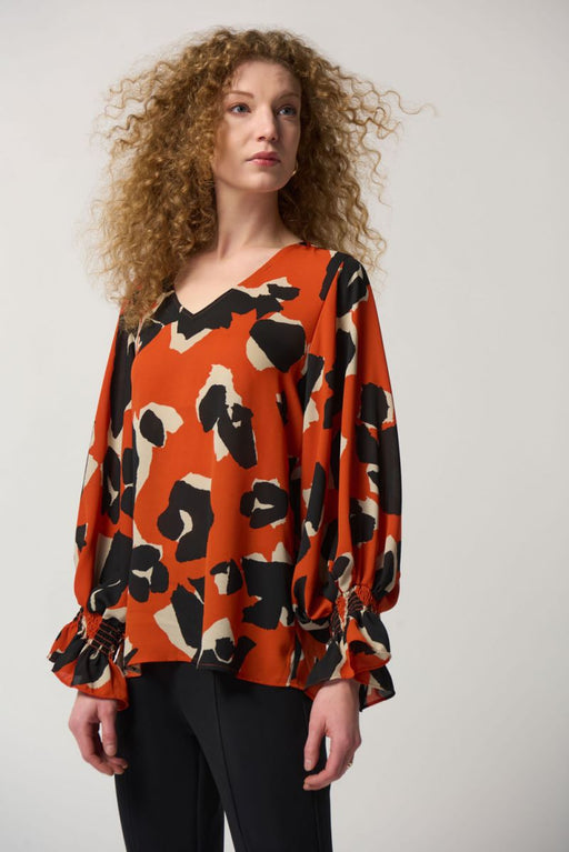 Joseph Ribkoff Style 233201 Tandoori/Multi Animal Print Shirred Puff Sleeve Top
