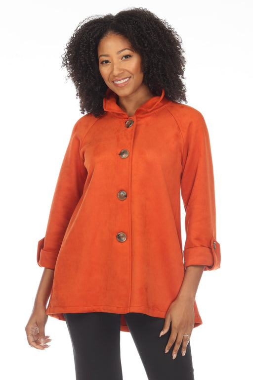 Joseph Ribkoff Style 233198 Tandoori Orange Faux Suede Roll-Tab 3/4 Sleeve Jacket