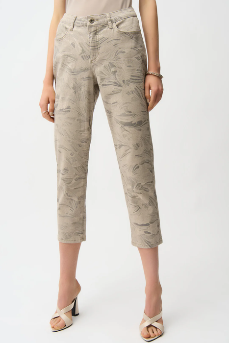 Joseph Ribkoff Taupe/Gold Floral Slim Cropped Jeans 261959