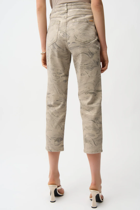 Joseph Ribkoff Taupe/Gold Floral Slim Cropped Jeans 261959
