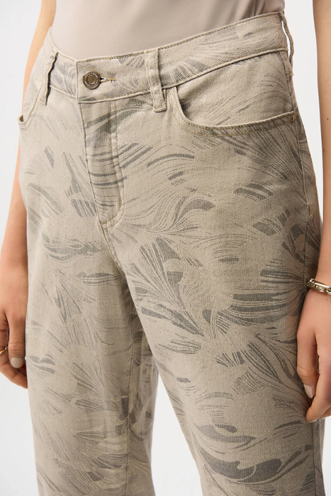 Joseph Ribkoff Taupe/Gold Floral Slim Cropped Jeans 261959