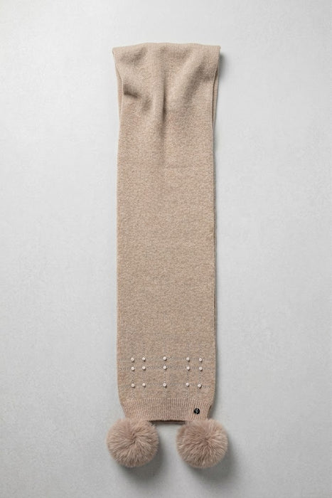 Joseph Ribkoff Taupe Melange Embellished Pom Pom Knit Scarf 253970