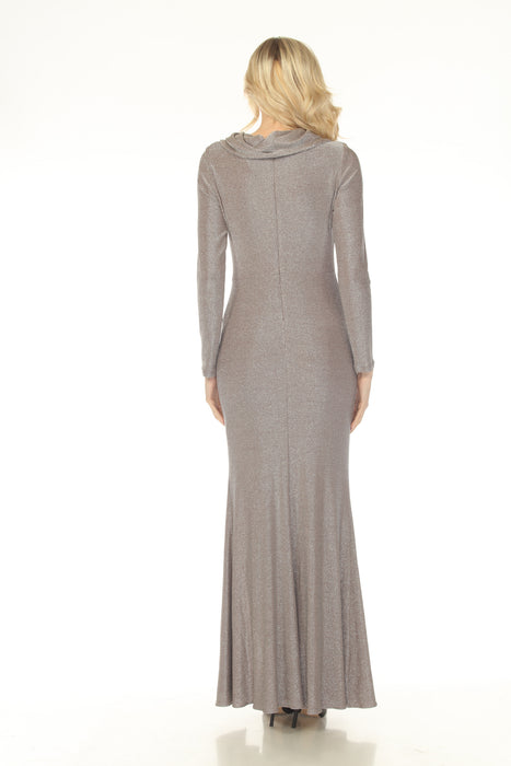 Joseph Ribkoff Taupe Shimmery Cowl Neck Maxi Evening Dress 253787