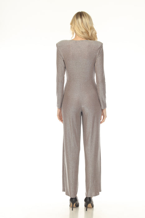 Joseph Ribkoff Taupe Shimmery Twist Front Wide Leg Jumpsuit 253793