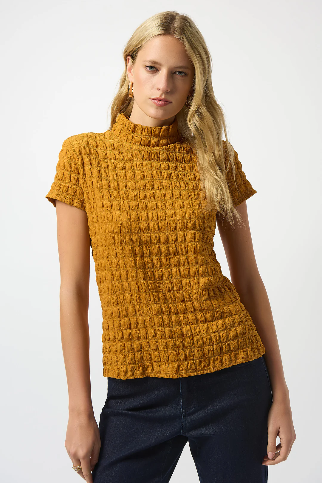 トップス DeuxiemeClasse APLOMB RIBBEDFOLDED NECK Azure Mock Neck Sleeveless Top 2.0 – Gold Hinge