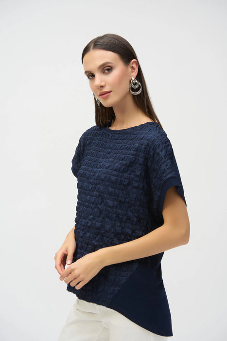 Joseph Ribkoff Style 252213 Midnight Blue Textured Short Sleeve High Low Top